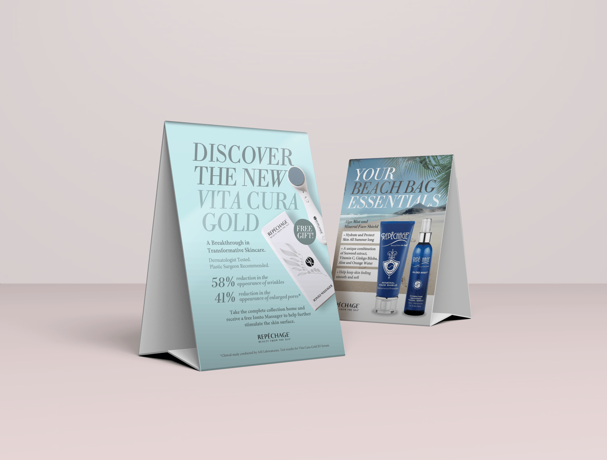 Twin vertical table tents mockup psd. Traditional Ana Garcia