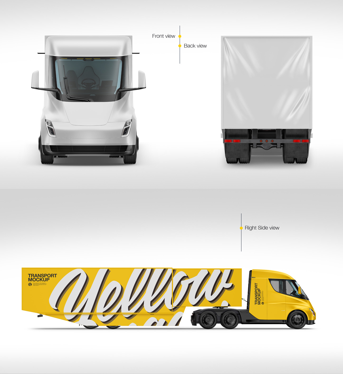These mockups designs are best for the truck, trailer, or any substantial vehicles. Electric Semi Trailer Mockup Pack 6 In 1 Pack Creative Bundles