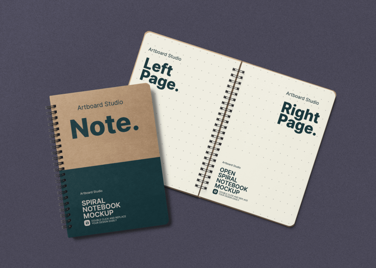 This is a set of psd notebook mockup with a booklet travel diaries style to showcase any graphics in style. Spiral Notebook Mockup Template