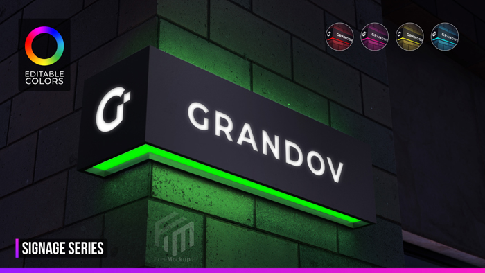 Free psd version of facades and storefronts mockups. Signage Logo Mockup Corner Facade Storefront With Night Lighting